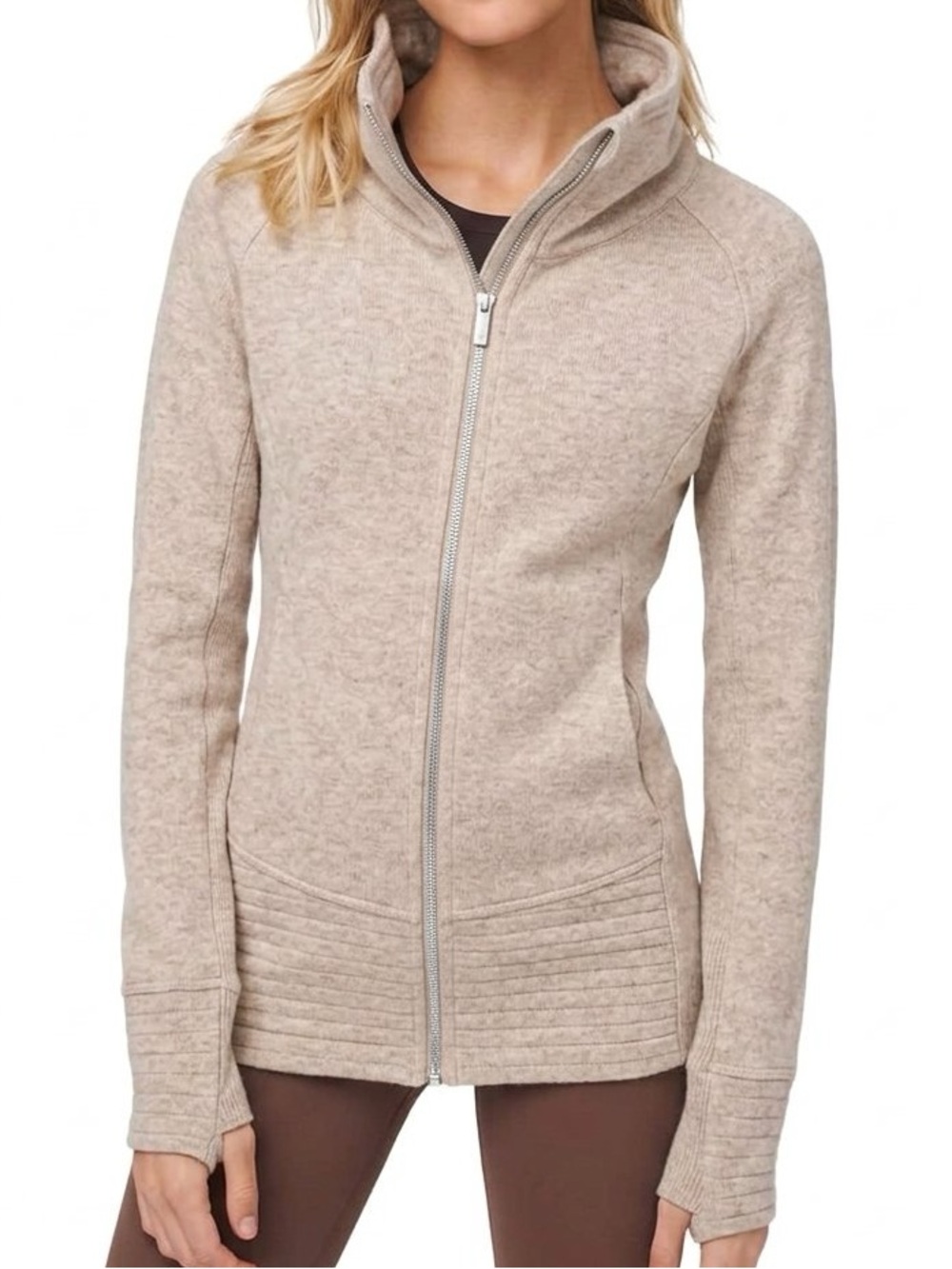Thread & Supply Fleece Lined Zip Up Jacket Funnel Neck Quilted Hem & Cuffs